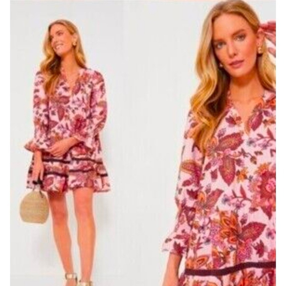 Tuckernuck Floral Retro Pink Paisley Dress NWT Boho Tiered Cotton WMS XL